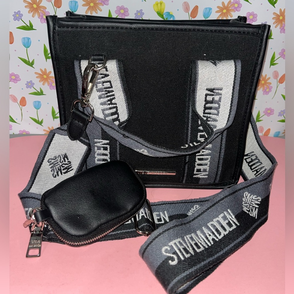 Black Fabric Square Steve Madden Crossbody
